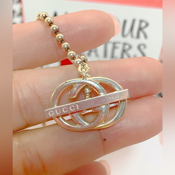 GUCCI Interlocking G Silver 925 Ball Chain Pendant Necklace- GREAT CONDITION - Picture 8 of 8